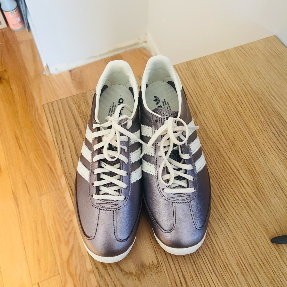 Adidas Metallic Purple and Cream Sneakers